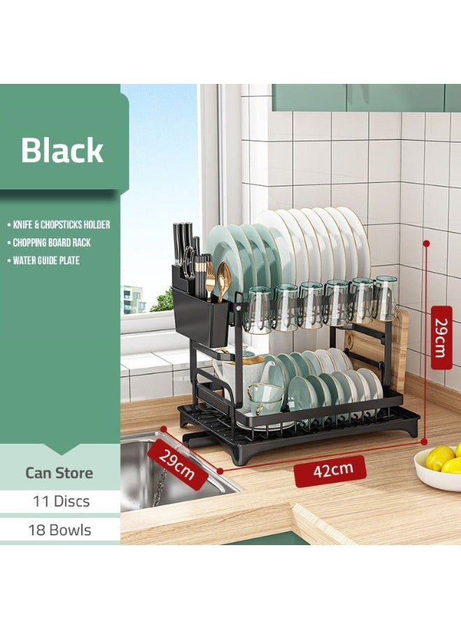 هابي هوم رف أطباق بطابقين من ستانلس ستيل مع تصريف تلقائي – حامل أدوات المائدة والأكواب والأطباق للمطبخ، تصميم موفر للمساحة ومتين ضد الصدأ 42*29 سم - Image 4