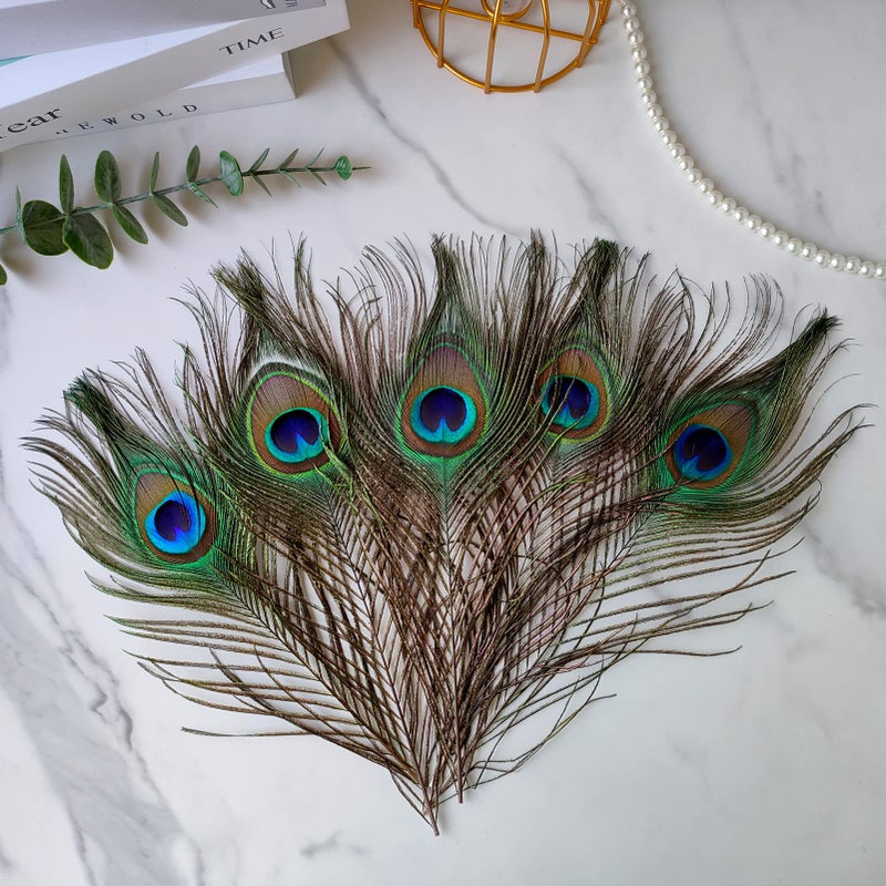 THARAHT 12pcs Peacock Feather Natural in Bulk 10-12 inch 25-30cm for Craft Vase Wedding Home Party Christmas Day Decoration Peacock Feathers - Image 3