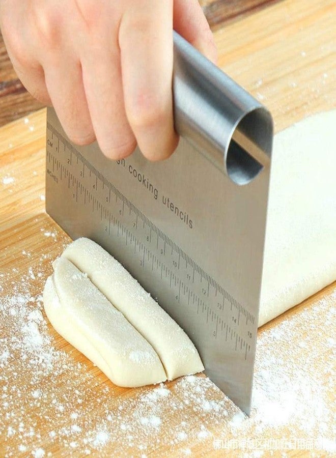 BHAVRUTT Stainless Steel Dough Cutter and Cake Cutter with Measuring Scale Pastry Scraper, Bread Dough Cutter, Fondant Cutter, Cake Slicer, Baking Tool, Cake Smoother Icing Fondant Decorating - Image 1