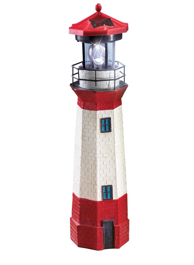 Jumbl 15" Red Solar Lighthouse with Rotating LED – Nautical Outdoor Resin Décor for Coastal Gardens and Yards - Image 1