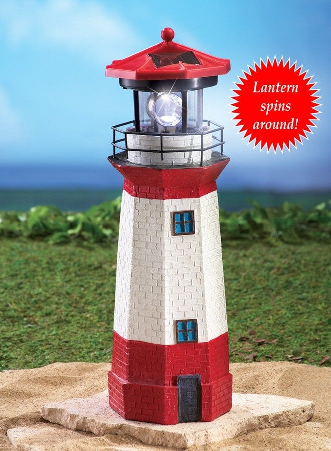 Jumbl 15" Red Solar Lighthouse with Rotating LED – Nautical Outdoor Resin Décor for Coastal Gardens and Yards - Image 4