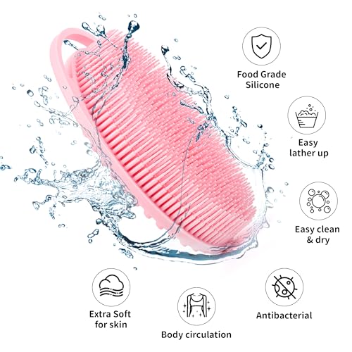 ZYLOP Soft Silicone Body Scrubber Loofah - 2 Pack Gentle Loofah Alternative, Fast-Drying, Hygienic Shower Brush Body Wash Scrubber for Sensitive Skin, Lather Well, Easy to Clean, Black and Pink - Image 3