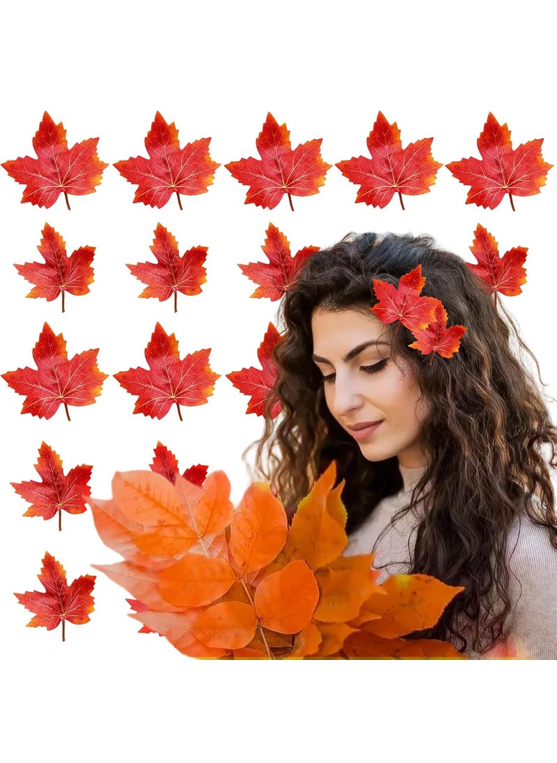AUOCATTAIL - 16Pcs Fall Maple Leaf Hair Clips Thanksgiving Autumn Orange Maple Leaves Hairpin Artificial Leaves Hair Barrettes Hair Accessories for Women Birthday Wedding Thanksgiving Day Party - Image 1