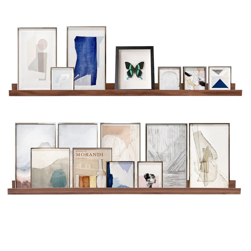 AZSKY 48 Inch Floating Wall Ledge Bookshelf Light Walnut Kids Book Toys Trophy and Family Picture Photo Frames Display Shelves Wall Mounted a Set of 2