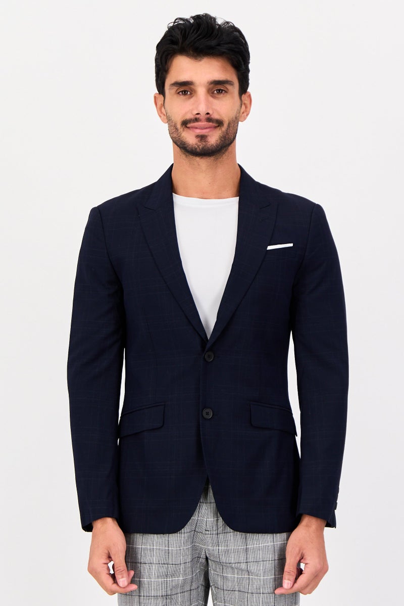 Selected Homme Men Slim Fit Chambray Semi Formal Blazer, Navy Blue - Image 1