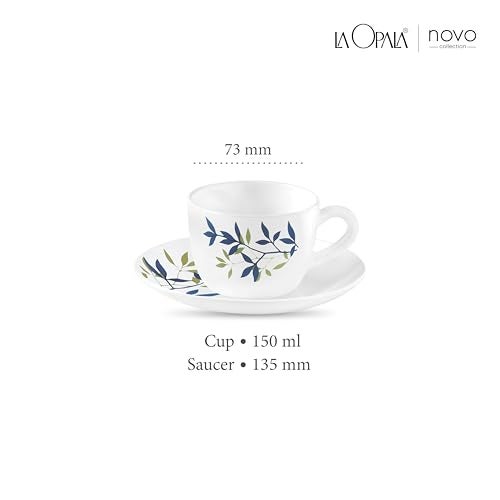 La Opala, Novo Collection Opal Glass Crockery | Cup & Saucer Princess, Set of 12 | Silken Charm, 150 ml | for Tea & Coffee | Microwave Safe | 100% Vegetarian | Extra Strong | Super Light | Super White - Image 2