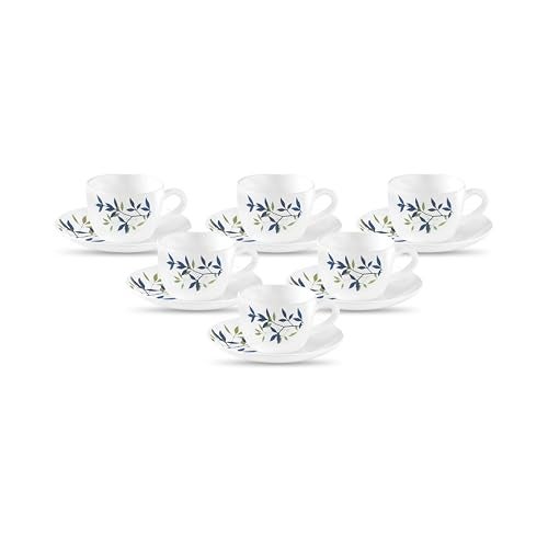 La Opala, Novo Collection Opal Glass Crockery | Cup & Saucer Princess, Set of 12 | Silken Charm, 150 ml | for Tea & Coffee | Microwave Safe | 100% Vegetarian | Extra Strong | Super Light | Super White - Image 1