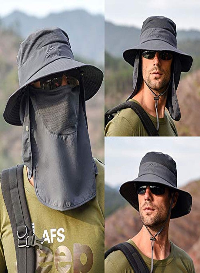 Gustave® Fashion Summer Outdoor Sun Protection Fishing Cap Neck Face Flap Hat Wide Brim Unisex Removable Quick-Drying Sun Hat (Deep Grey) - Image 2