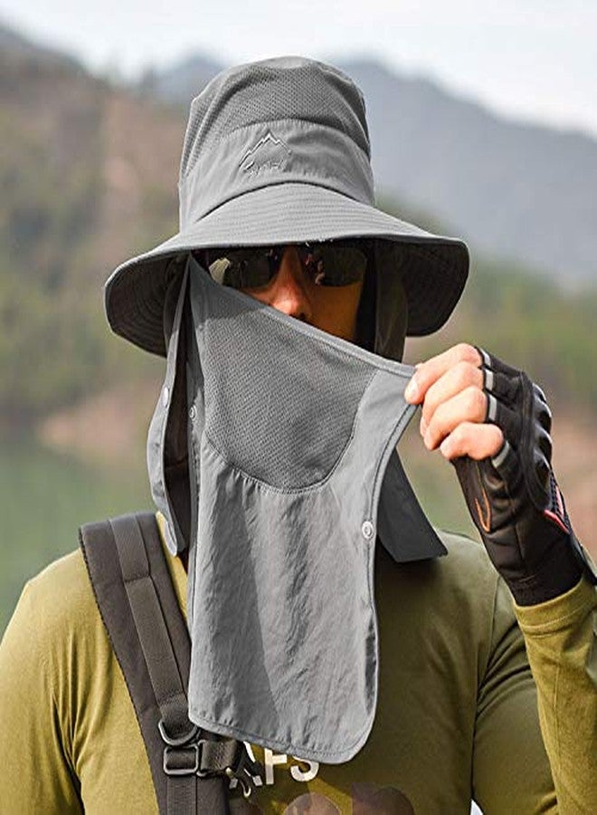 Gustave® Fashion Summer Outdoor Sun Protection Fishing Cap Neck Face Flap Hat Wide Brim Unisex Removable Quick-Drying Sun Hat (Deep Grey) - Image 3
