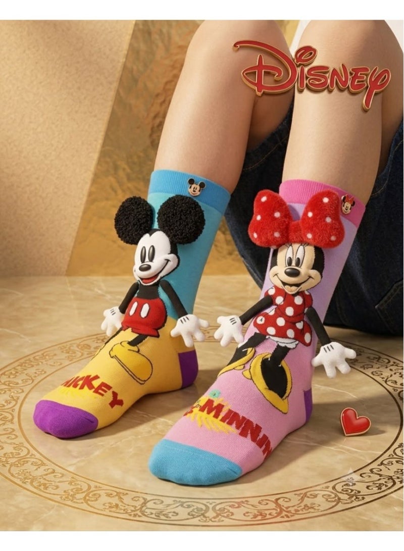 Disney Mickey Disney 3D Long Socks – Mickey & Minnie with Plush Details - Image 1