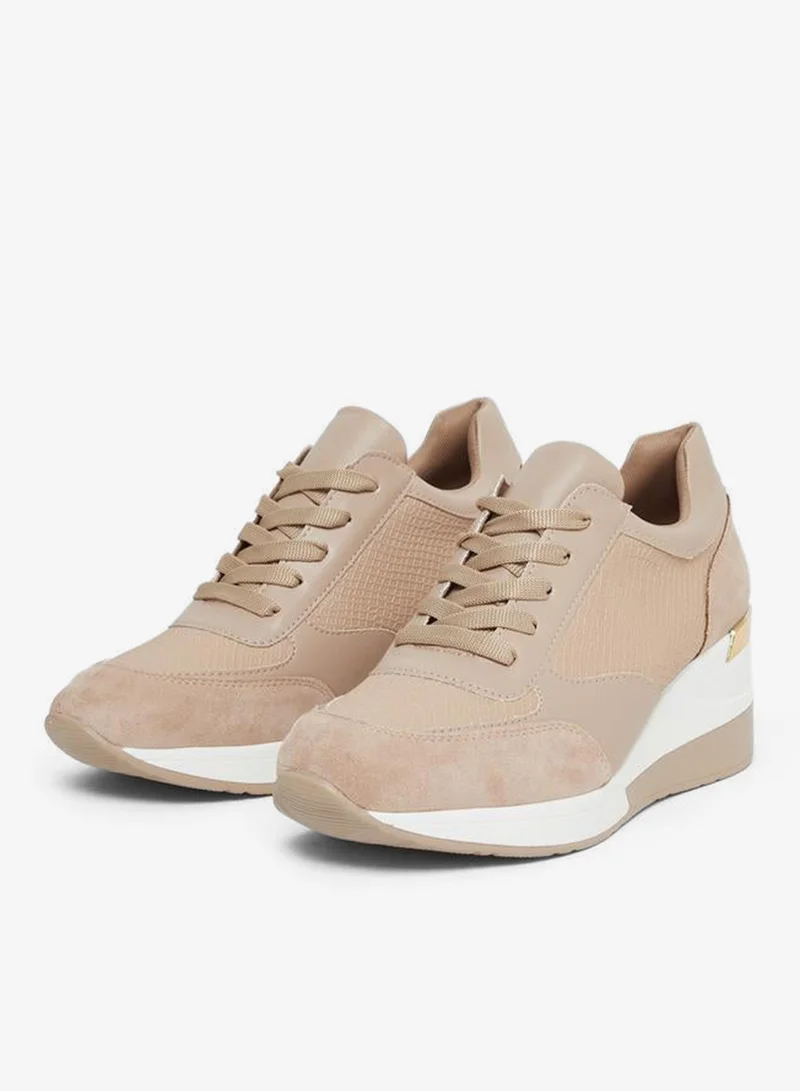 Styli Active Tan Wedge Heeled Lace Up Sneakers for Women | Best Price UAE