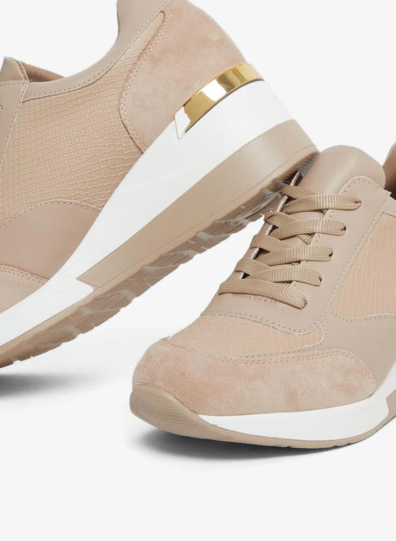 Styli Active Tan Wedge Heeled Lace Up Sneakers for Women | Best Price UAE