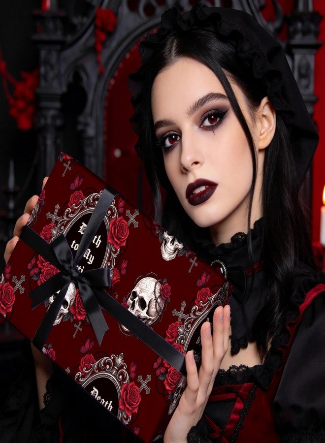 LeZakaa 40th Birthday Wrapping Paper for Women Men, Gothic Death to My Thirties with Roses Gift Wrap, Death to My 30s Party Favors 40 Years Old Birthday Party Supplies, 17in x 16.4ft - Image 2