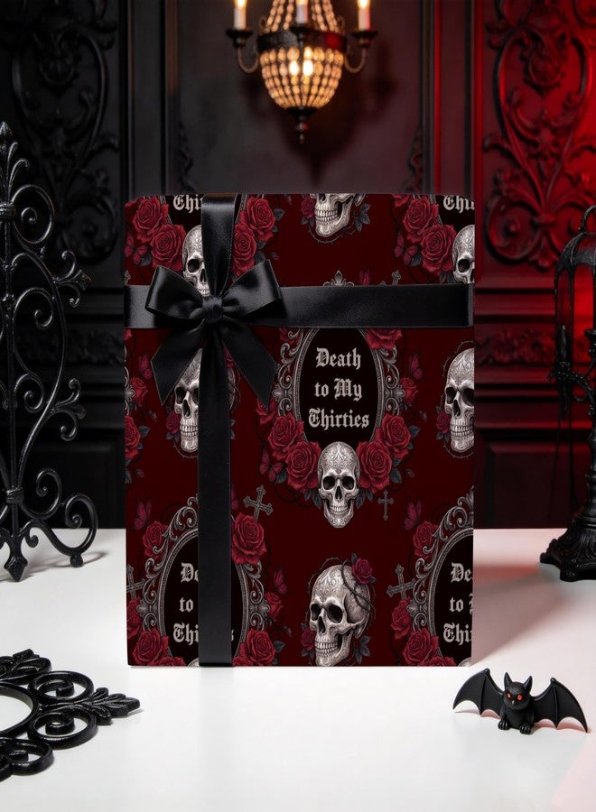 LeZakaa 40th Birthday Wrapping Paper for Women Men, Gothic Death to My Thirties with Roses Gift Wrap, Death to My 30s Party Favors 40 Years Old Birthday Party Supplies, 17in x 16.4ft - Image 3