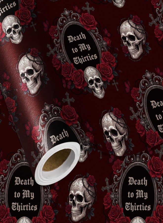 LeZakaa 40th Birthday Wrapping Paper for Women Men, Gothic Death to My Thirties with Roses Gift Wrap, Death to My 30s Party Favors 40 Years Old Birthday Party Supplies, 17in x 16.4ft - Image 1