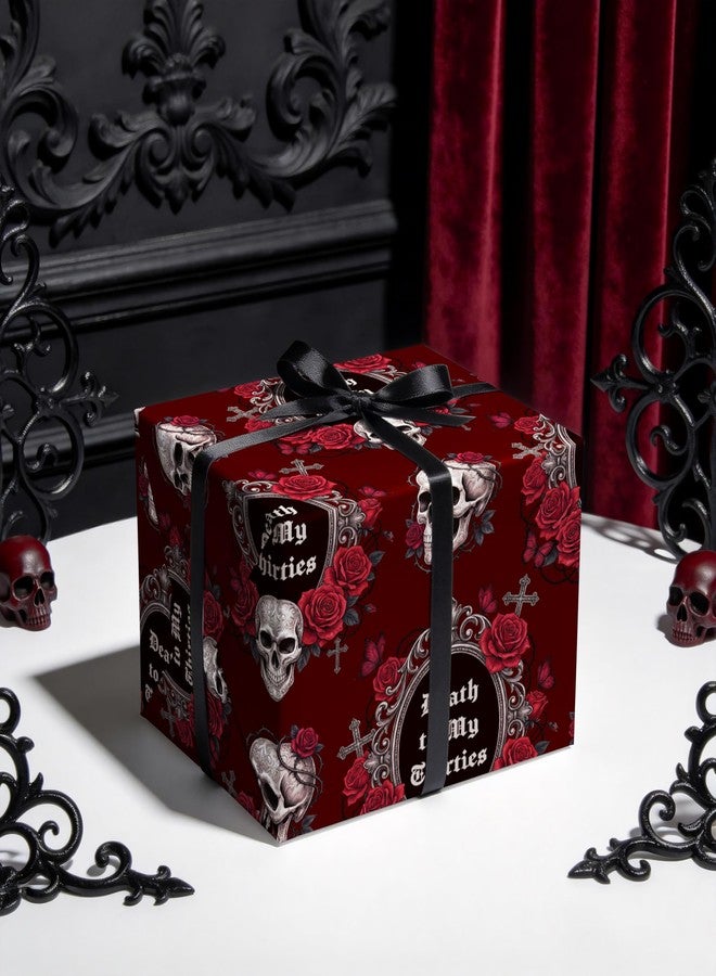 LeZakaa 40th Birthday Wrapping Paper for Women Men, Gothic Death to My Thirties with Roses Gift Wrap, Death to My 30s Party Favors 40 Years Old Birthday Party Supplies, 17in x 16.4ft - Image 5