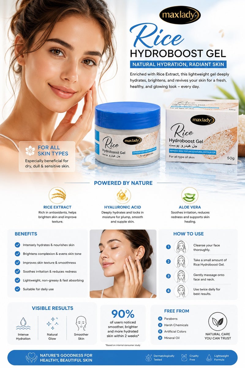 Max Lady Rice Hydroboost Gel Improve Skin Texture & Natural Exfoliator For All Type of Skin 50 g - Image 3
