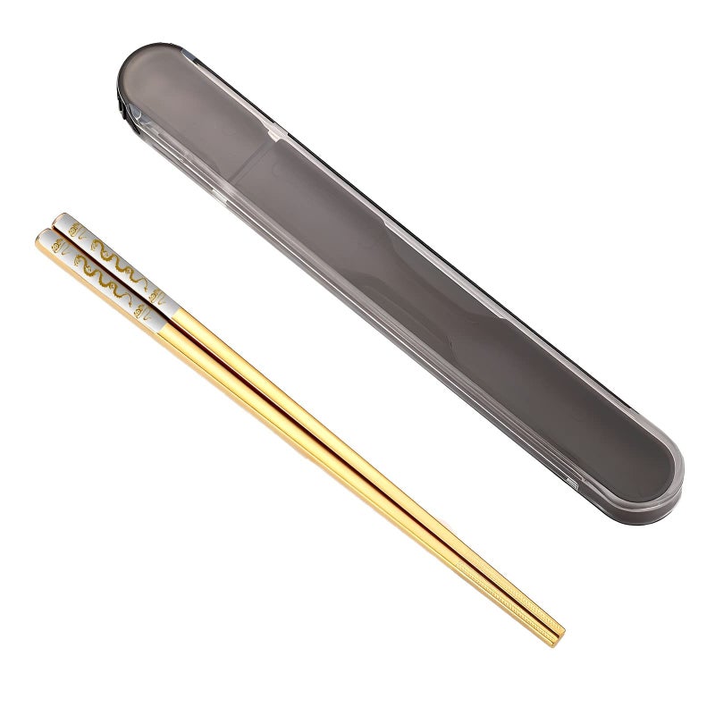 ITXIYC Portable Chopsticks with Pull Design Case,Reusable Metal Stainless Steel Chopstick with Titanium Plated for School,Home,Office,Outdoor,Dishwasher Safe,Year of the dragon 2024 gifts (Golden Dragon) - Image 1