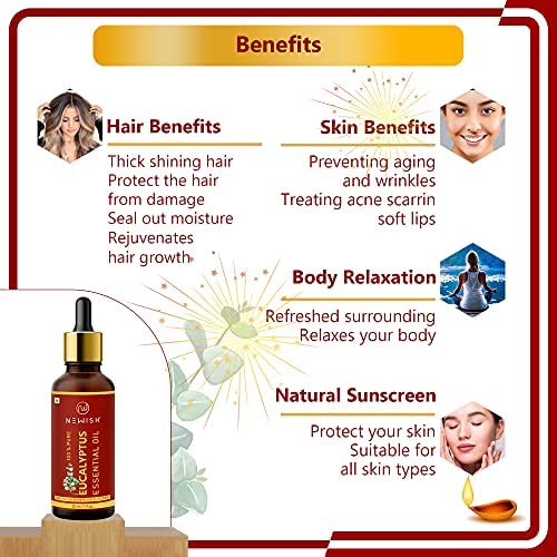 Newish Eucalyptus Oil for Hair, Skin & Body Massage – 100% Pure & Natural Therapeutic Grade Essential Oil – Soothes Muscles, Clears Sinuses & Nourishes Scalp – 30ml - Image 3