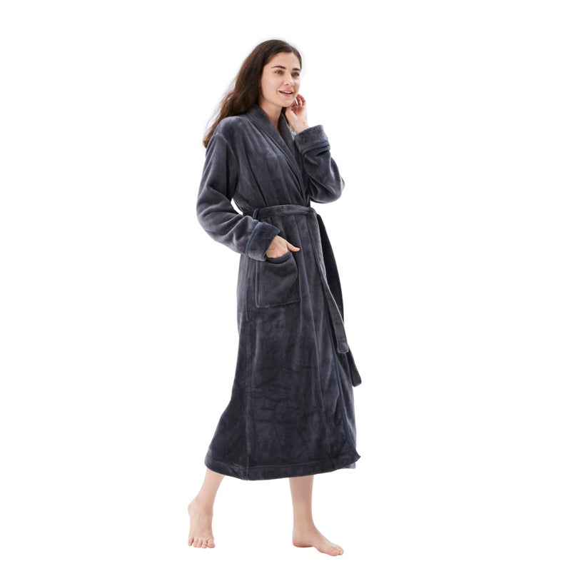 COOVA Premium Robe for Women â€“ Plush Soft Robe, Fluffy, Warm, Long Fleece Bathrobe,Large Grey - Image 1