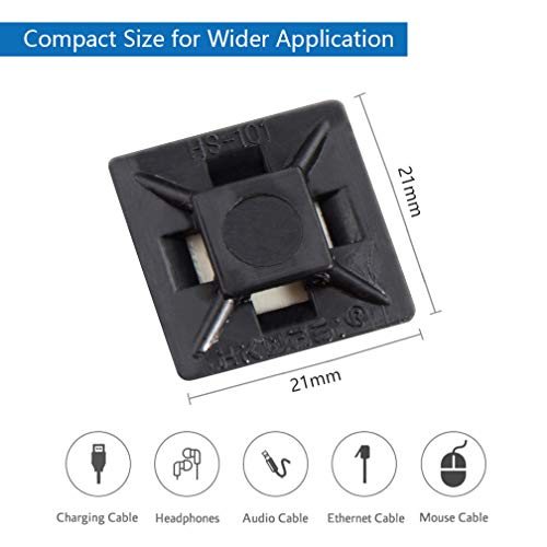 10Gtek Self Adhesive Cable Tie Mounts - 3M Strongly Adhesive-Backed Zip Tie Base Holders for Home, Office Cable Wire Management(21mm x 21mm, Black, 100pack) - Image 2