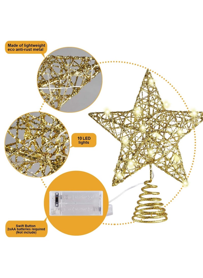 لوبيتيز 10 بوصة شجرة عيد الميلاد الديكور مصباح نجمة ( مع 10 أضواء LED ، الضوء الدافئ ، تحتاج إلى 2 بطاريات AA ، والبطاريات لا تشمل ) الذهب لامعة معدنية زخرفة شجرة عيد الميلاد ، الأسرة ، الطرف ، عطلة ، الشتاء ، عيد الميلاد الديكور ، - Image 5
