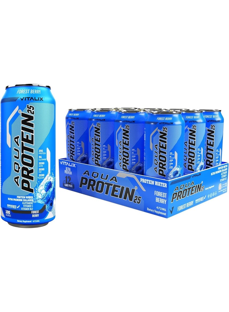 Vitalix Aqua Protein 25 Forest Berry 473ml Pack of 12 – Collagen Water with Glutamine & Vitamins B - Image 1