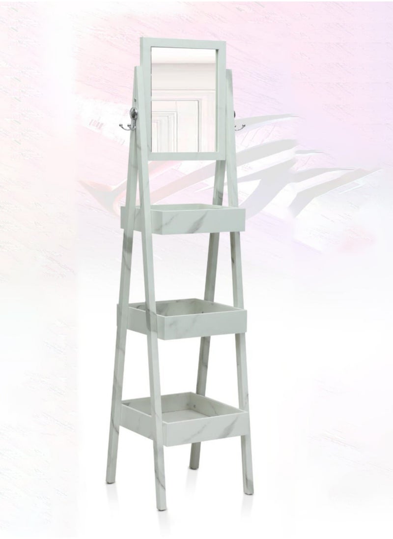 KARNAK Turkish Wooden Dressing Shelf Stand with Mirror - White Marble  - Image 2