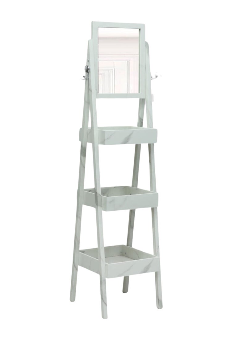 KARNAK Turkish Wooden Dressing Shelf Stand with Mirror - White Marble  - Image 1