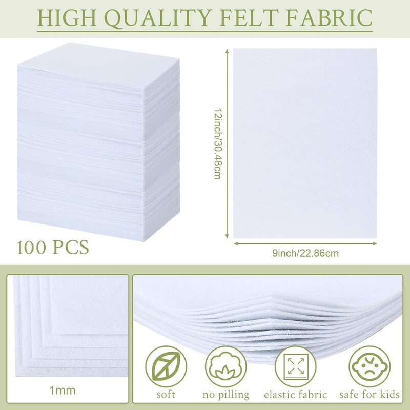 Rtteri White Felt Fabric Sheets 9 x 12 Inch Bulk Soft Felt Squares 1 mm Thick for DIY Craft Sewing Patchwork School Crafting Projects DecorationWhite100 Pcs - Image 3