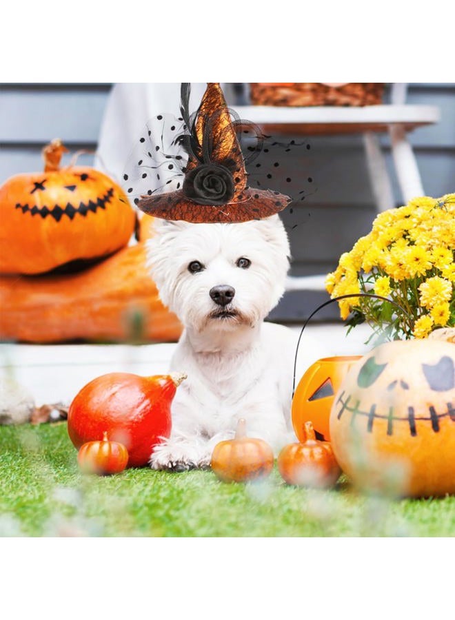 Halloween Pet Hat Adjustable Witch Hats for Cats Dogs Yellow Witch Hat Pet Headwear Black Lace Cosplay Costumes Adjustable Flower Hat for Small and Medium Cats Dogs - Image 3