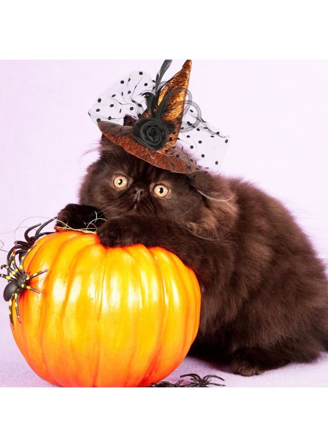 Halloween Pet Hat Adjustable Witch Hats for Cats Dogs Yellow Witch Hat Pet Headwear Black Lace Cosplay Costumes Adjustable Flower Hat for Small and Medium Cats Dogs - Image 2
