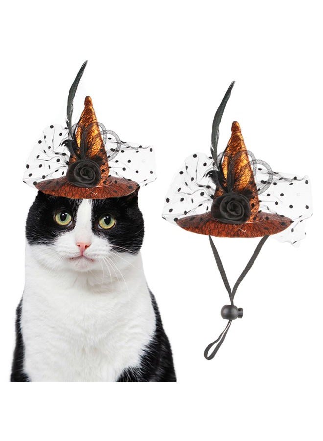 Halloween Pet Hat Adjustable Witch Hats for Cats Dogs Yellow Witch Hat Pet Headwear Black Lace Cosplay Costumes Adjustable Flower Hat for Small and Medium Cats Dogs - Image 1