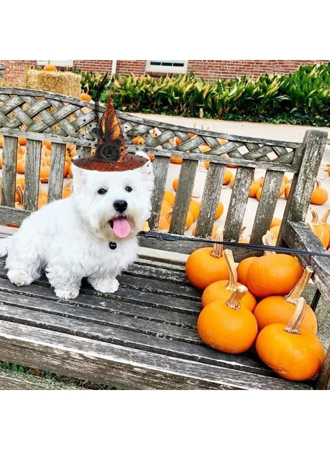 Halloween Pet Hat Adjustable Witch Hats for Cats Dogs Yellow Witch Hat Pet Headwear Black Lace Cosplay Costumes Adjustable Flower Hat for Small and Medium Cats Dogs - Image 4