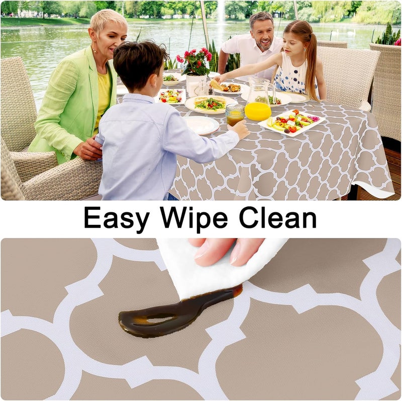 smiry Rectangle Table Cloth, Waterproof Vinyl Tablecloths with Flannel Backing for Rectangle Tables, Wipeable Spillproof Plastic Tablecloth for Dining, Camping, Indoor and Outdoor (52"x70", Khaki) - Image 3