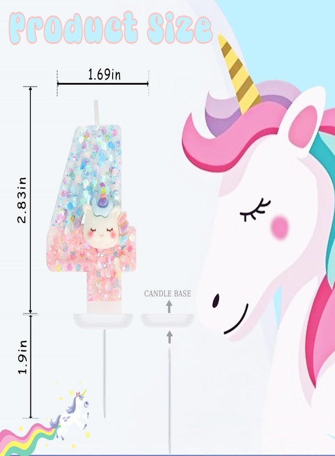 Elekfx Unicorn Number 4 Candle, Unicorn Birthday Decorations for Girls 4th Birthday Party Favors, Pastel Blue and Pink Rainbow Cake Topper with Sequins - Image 2