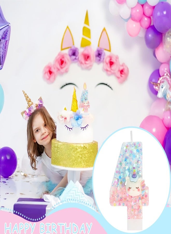 Elekfx Unicorn Number 4 Candle, Unicorn Birthday Decorations for Girls 4th Birthday Party Favors, Pastel Blue and Pink Rainbow Cake Topper with Sequins - Image 5