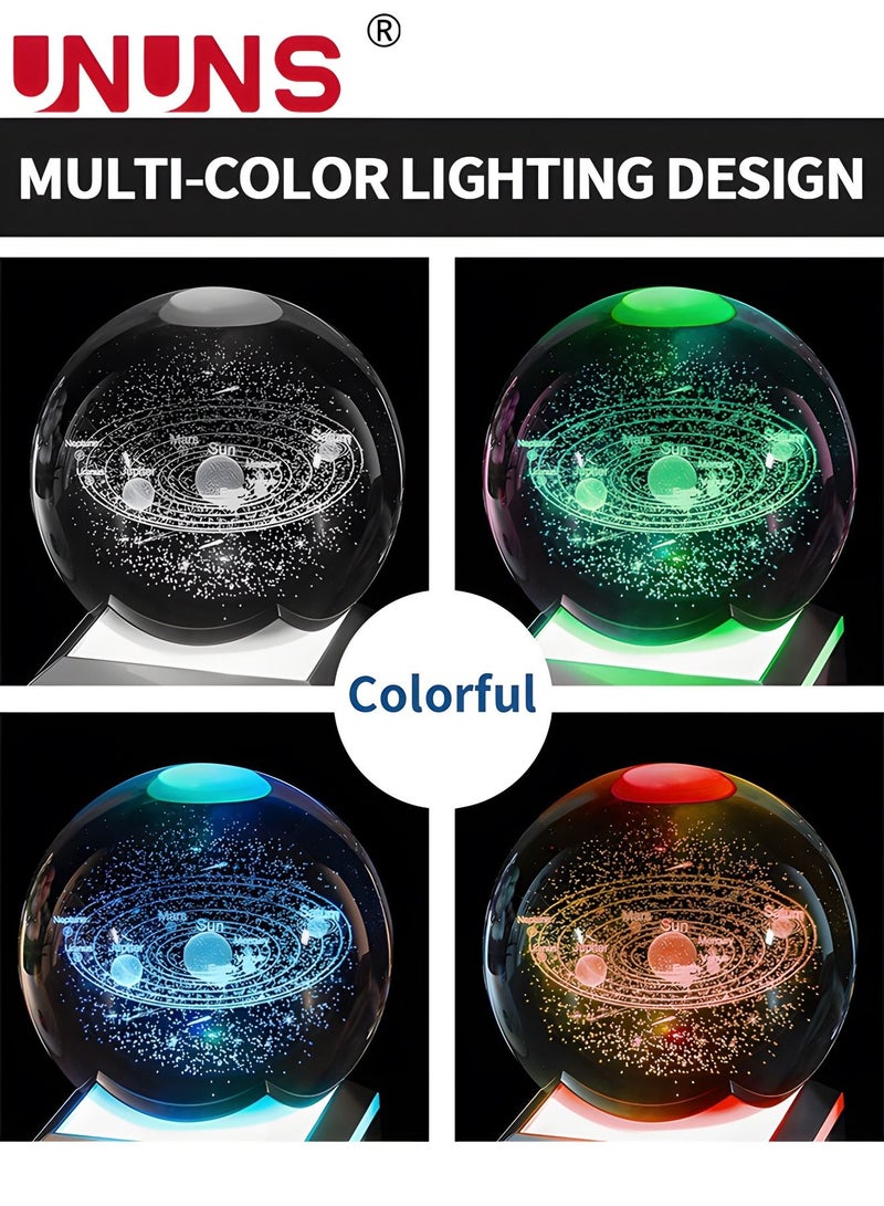 UNUNS 3D Galaxy Crystal Ball Multicolor Nightlight Decolamp,Colorful Lighting Touch Base,Science Astronomy Space Galaxy System Model, Universe Planet Cool Presents Gifts Decor - Image 2
