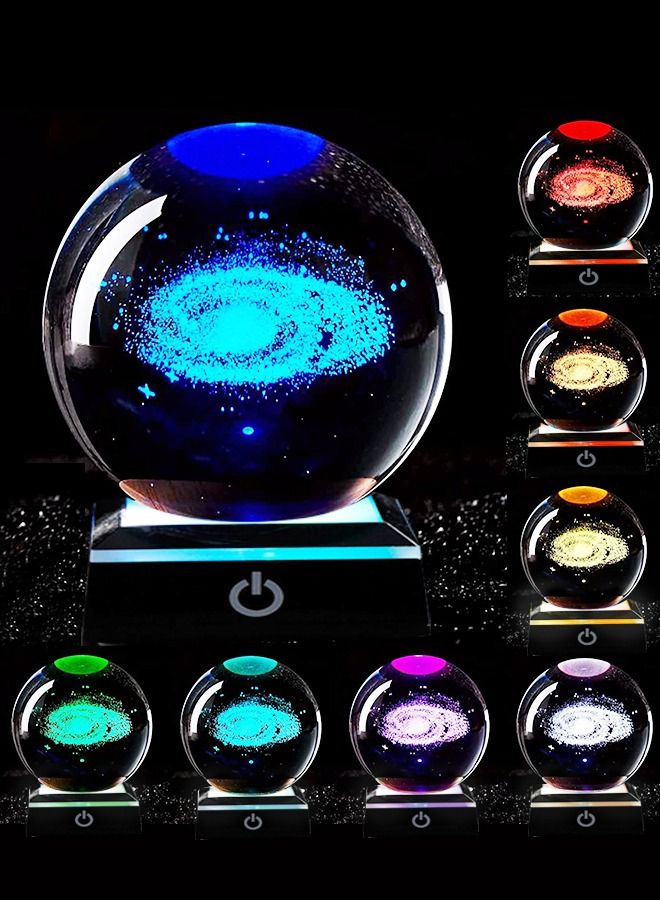 UNUNS 3D Galaxy Crystal Ball Multicolor Nightlight Decolamp,Colorful Lighting Touch Base,Science Astronomy Space Galaxy System Model, Universe Planet Cool Presents Gifts Decor - Image 1