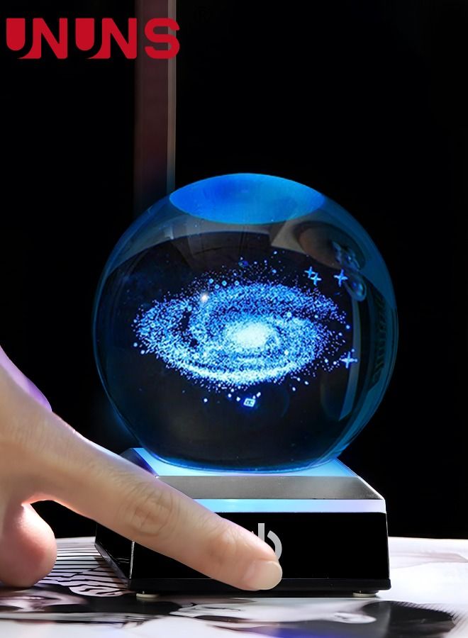 UNUNS 3D Galaxy Crystal Ball Multicolor Nightlight Decolamp,Colorful Lighting Touch Base,Science Astronomy Space Galaxy System Model, Universe Planet Cool Presents Gifts Decor - Image 3
