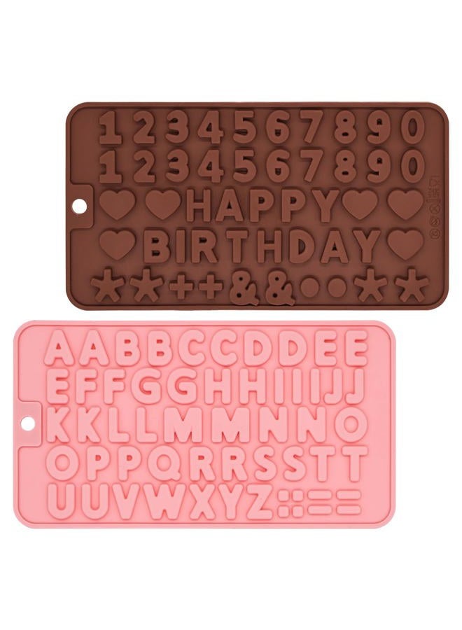 Yumatouch 2 Pieces Letters Numbers Chocolate Mould Set Silicone Happy Birthday Symbols Moulds Silicone Chocolate Molds for Birthday Cake Decoration Baking DIY - Image 1