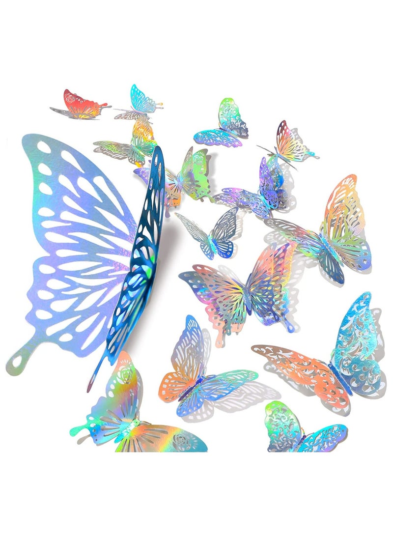 Y&D 3D Shiny Sliver Wall Stickers Decals Removable Butterfly Decor Classroom with Set 5 Style DIY Man Made Decorative Paper Murals for Nursery Party 60 Pcs - Image 1