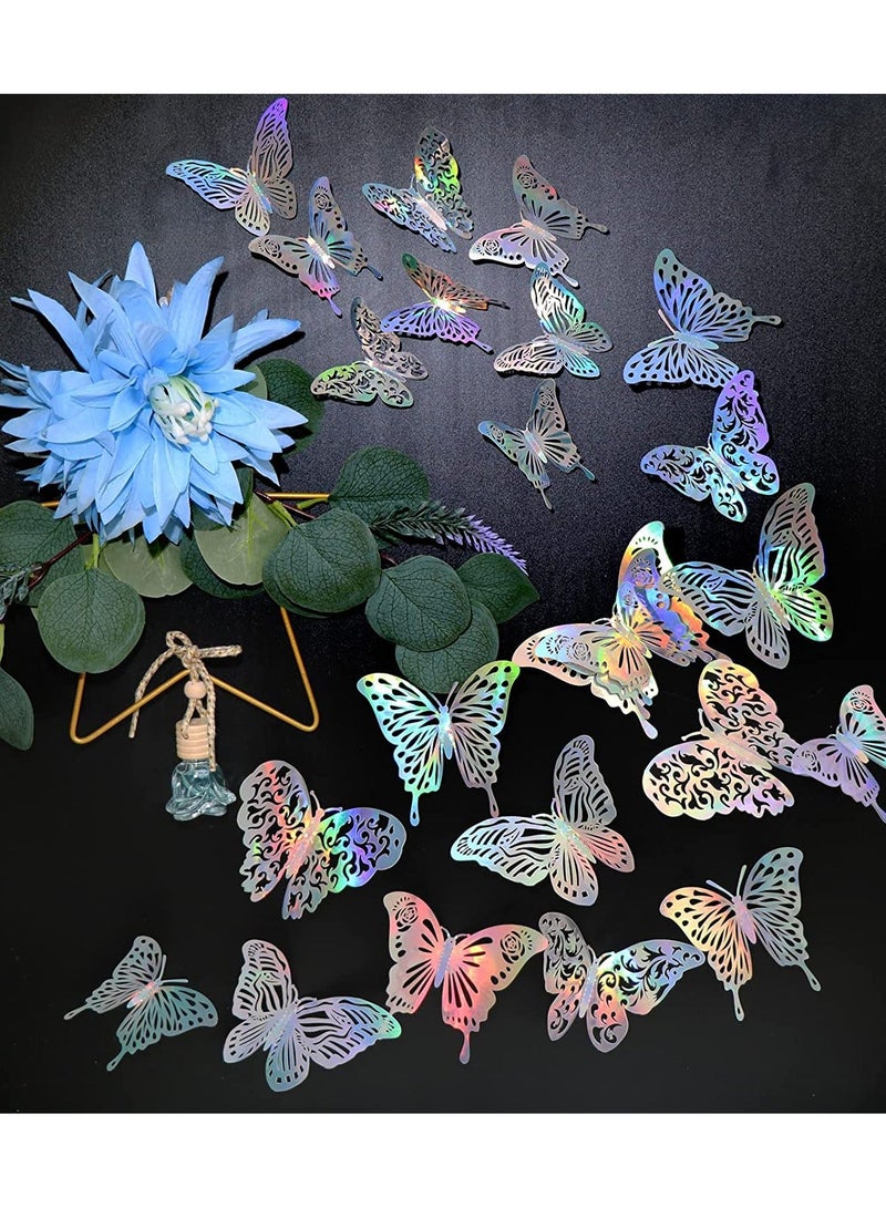 Y&D 3D Shiny Sliver Wall Stickers Decals Removable Butterfly Decor Classroom with Set 5 Style DIY Man Made Decorative Paper Murals for Nursery Party 60 Pcs - Image 4
