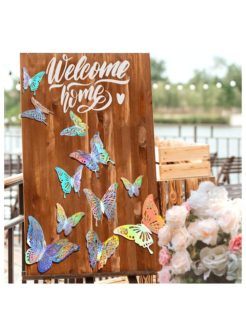 Y&D 3D Shiny Sliver Wall Stickers Decals Removable Butterfly Decor Classroom with Set 5 Style DIY Man Made Decorative Paper Murals for Nursery Party 60 Pcs - Image 2