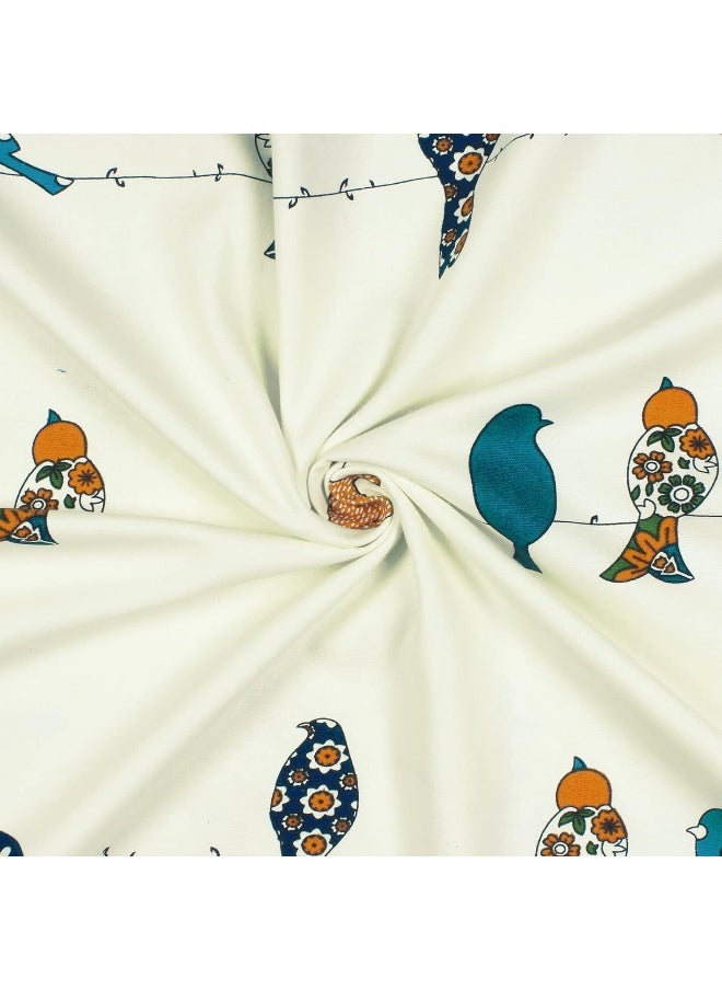 Story@Home - Story@Home 275 Cm 100% Cotton Canvas Fabric Birds Pattern Light Filtering Grommet Long Door Curtain, White & Mustard, Pack Of 2 - Image 1