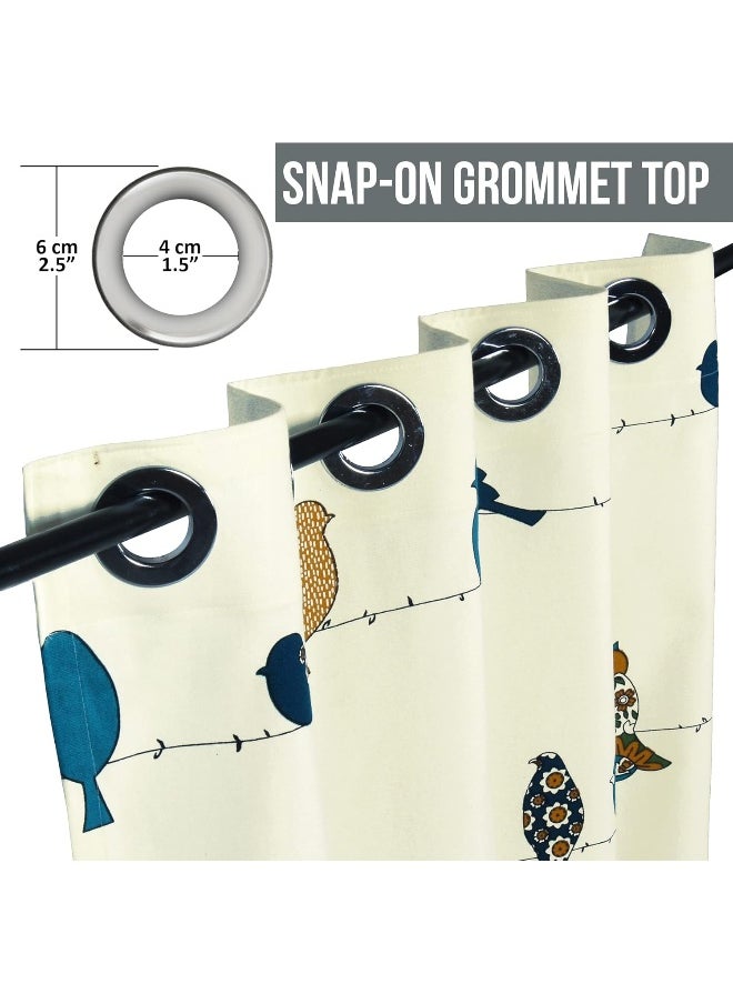 Story@Home - Story@Home 275 Cm 100% Cotton Canvas Fabric Birds Pattern Light Filtering Grommet Long Door Curtain, White & Mustard, Pack Of 2 - Image 1