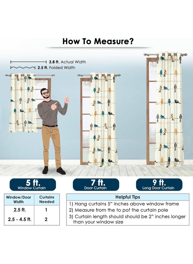 Story@Home - Story@Home 275 Cm 100% Cotton Canvas Fabric Birds Pattern Light Filtering Grommet Long Door Curtain, White & Mustard, Pack Of 2 - Image 1