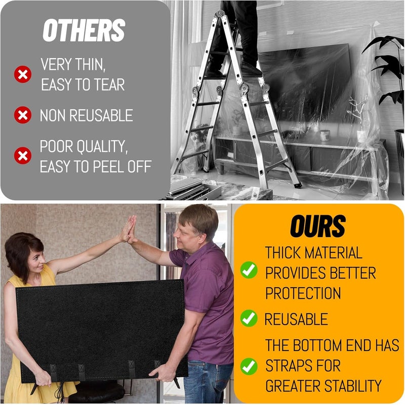 EcoBrisa TV Moving Cover Flat Screen TV Heavy Duty Felt Screen Protector Anti-Scratch with Bottom Strap During House Moving,Storing, Painting or Home Renovation Packing Cushioning Supplies (50-55in) - Image 4