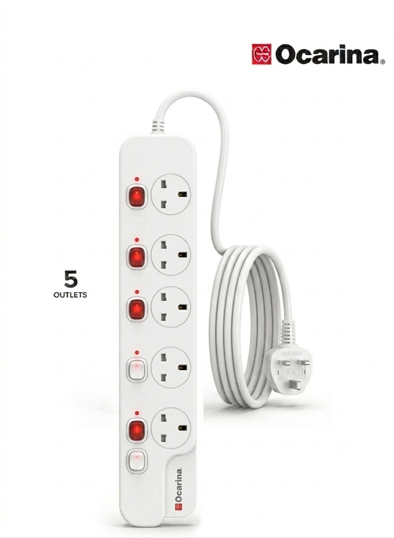 أوكارينا توصيلة كهربائية - 5 فيش - 3 متر - ابيض - OCREX5W55M3W - Image 1