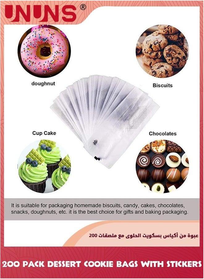 UNUNS Bread Packaging Bag,200 Pcs Translucent Plastic Bags With 200 Hand Made Stickers,Pastry Treat For Homemade Bread, Baked Goods Cake Chocolate Candy And Snack Wrapping - Image 3